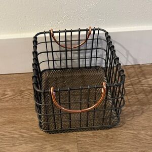 Wire Storage Basket with Copper Handles